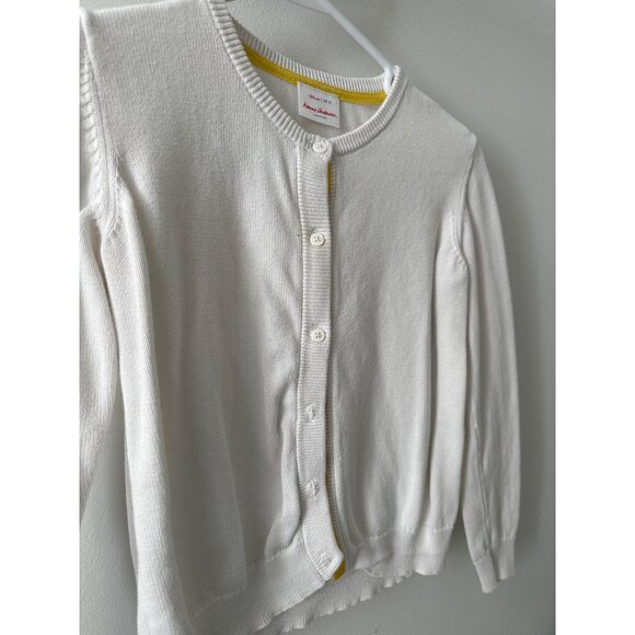 Hanna Andersson Girls 12 White Button-Up Cardigan Sweater With Yellow Trim - Picture 2 of 4